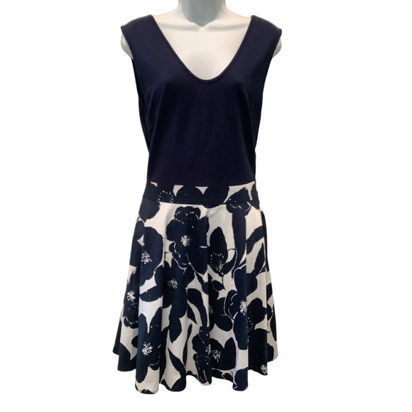 MIUSOL CLASSIC SLEEVELESS  NAVY BLUE AND WHITE FLORAL DRESS S - Picture 1 of 10